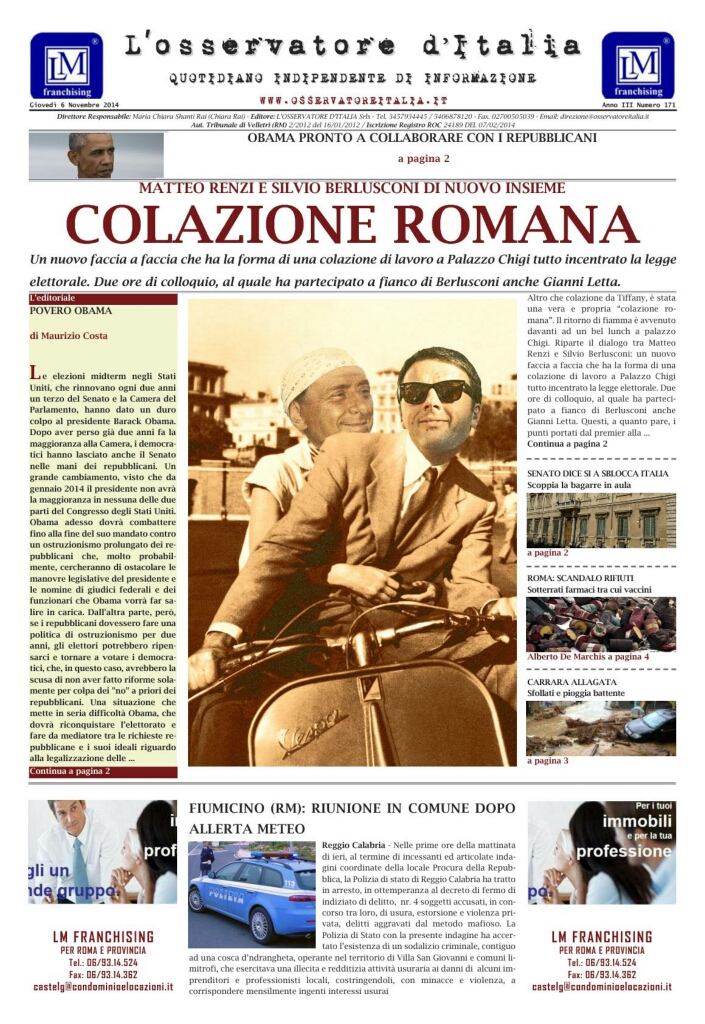 L'osservatore d'Italia edizione del 6 Novembre 2014